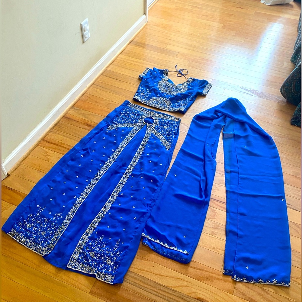 Blue Gold Beaded Embroidery 3 Piece Set M